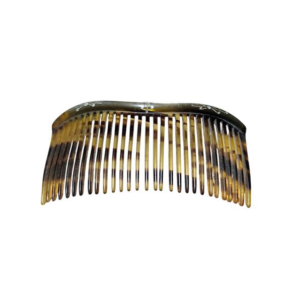 Vintage Brown Celluloid Tortoise Shell Rhinestone Large Hair Comb - Picture 3 of 8